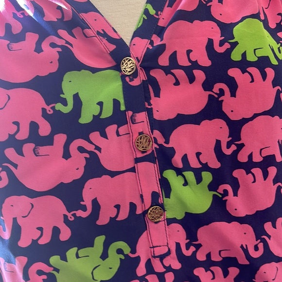 Lilly Pulitzer Silk Elsa Blouse Shirt Top Pink Green Elephant Print Size Medium - Picture 2 of 3